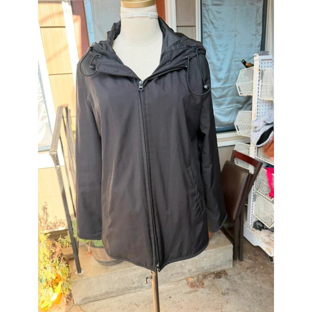 Gap Womens Black Hooded Windbreaker Full Zip Lightweight Jacket Medium RN 54023